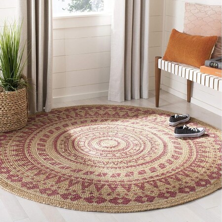 Safavieh Hand Woven 3 x 3 ft. Natural Fiber Coastal Rug, Pink & Natural - Round NF802P-3R